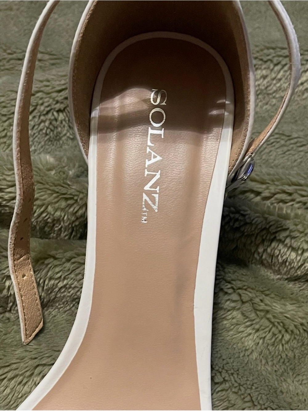 Solanz White Open-Toe Heels with Ankle Strap Size 8